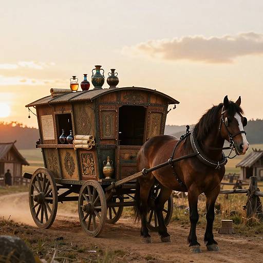 Medieval Merchant's Potion Cart Scene