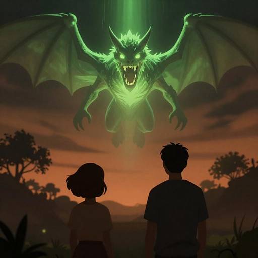 Dramatic Night Scene with Glowing Creature