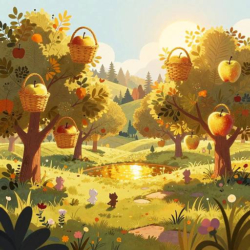 Whimsical Autumn Orchard Illustration