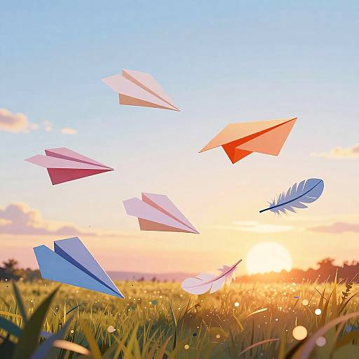 Cheerful Paper Planes and Feathers