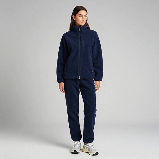 Woman in Navy Fleece Outfit