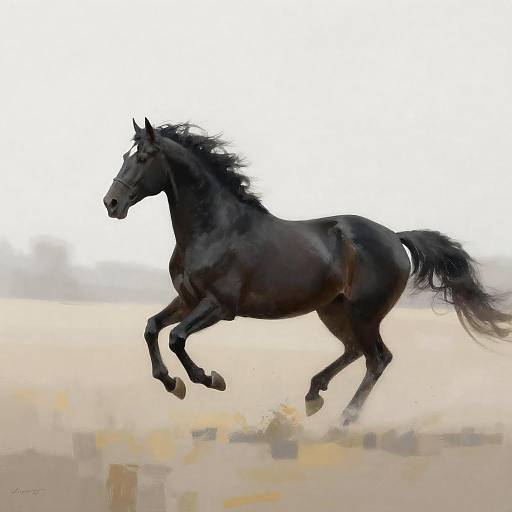 Silhouetted Black Horse in Hazy Landscape