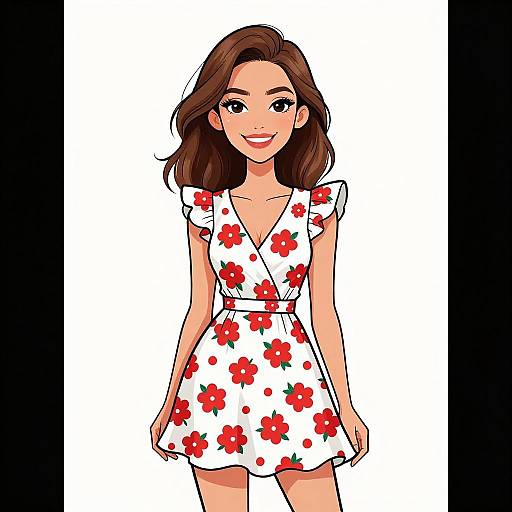 Smiling Woman in Floral Romantic Dress