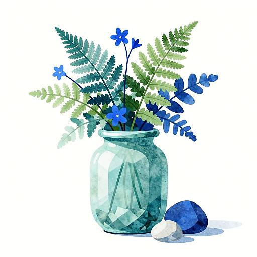 Contemporary Aquamarine Fern Still-Life