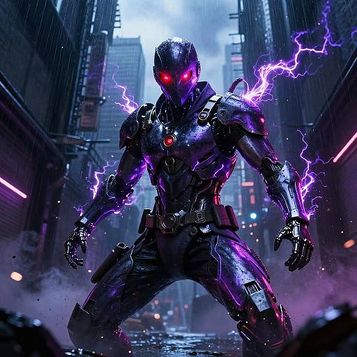 Cybernetic Ninja in Neon Rain