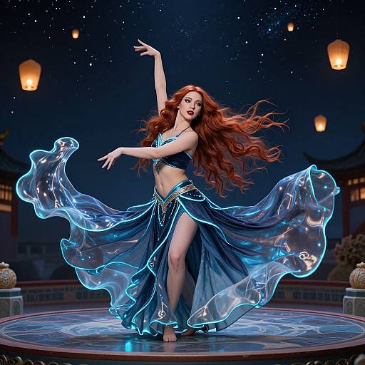 Mystical Dancer on Surreal Starry Stage