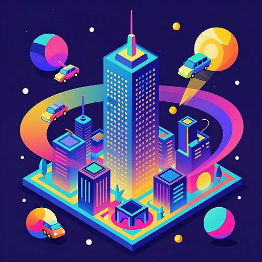 Neon Isometric Surreal Cityscape