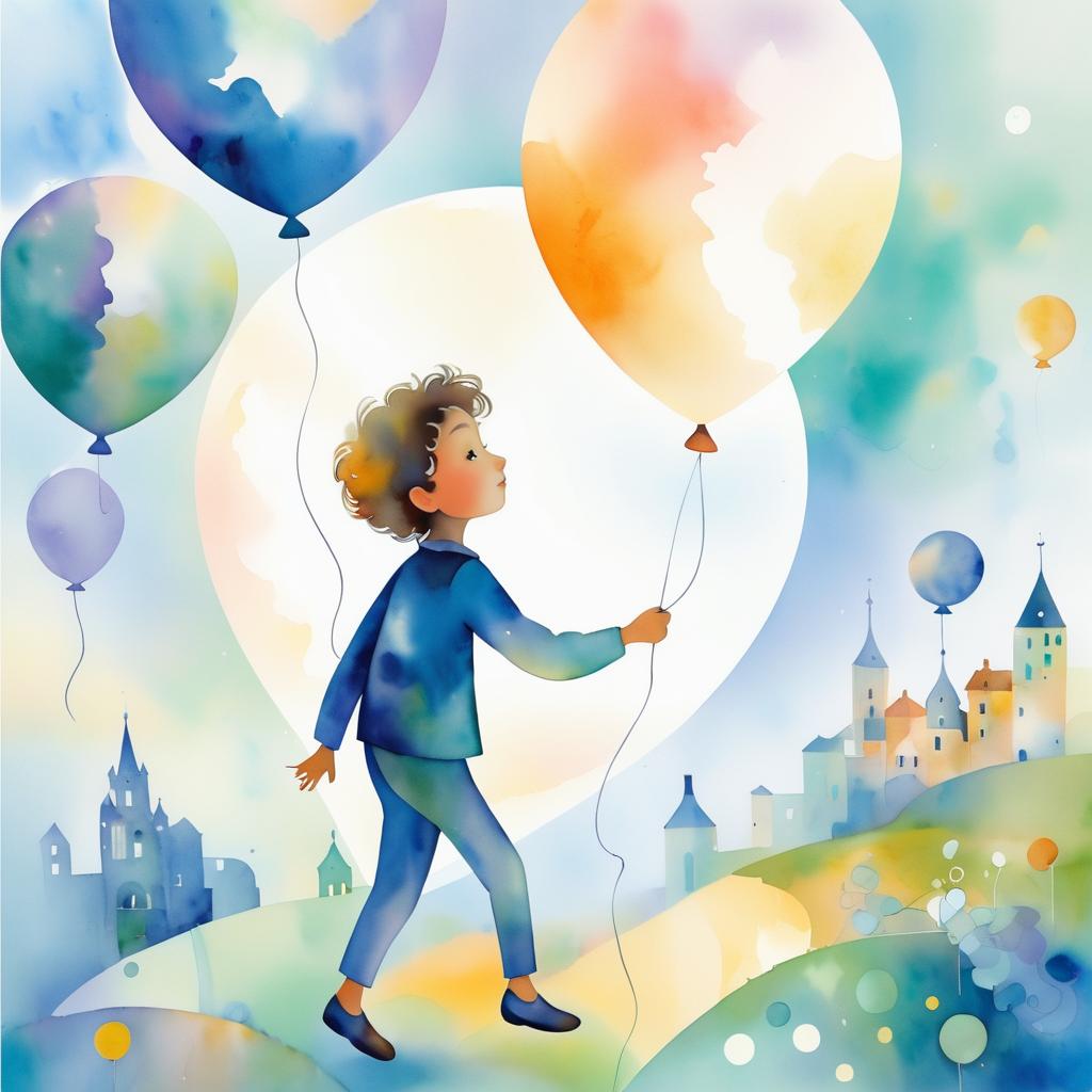 Whimsical Boy with Balloon in Chagall Style