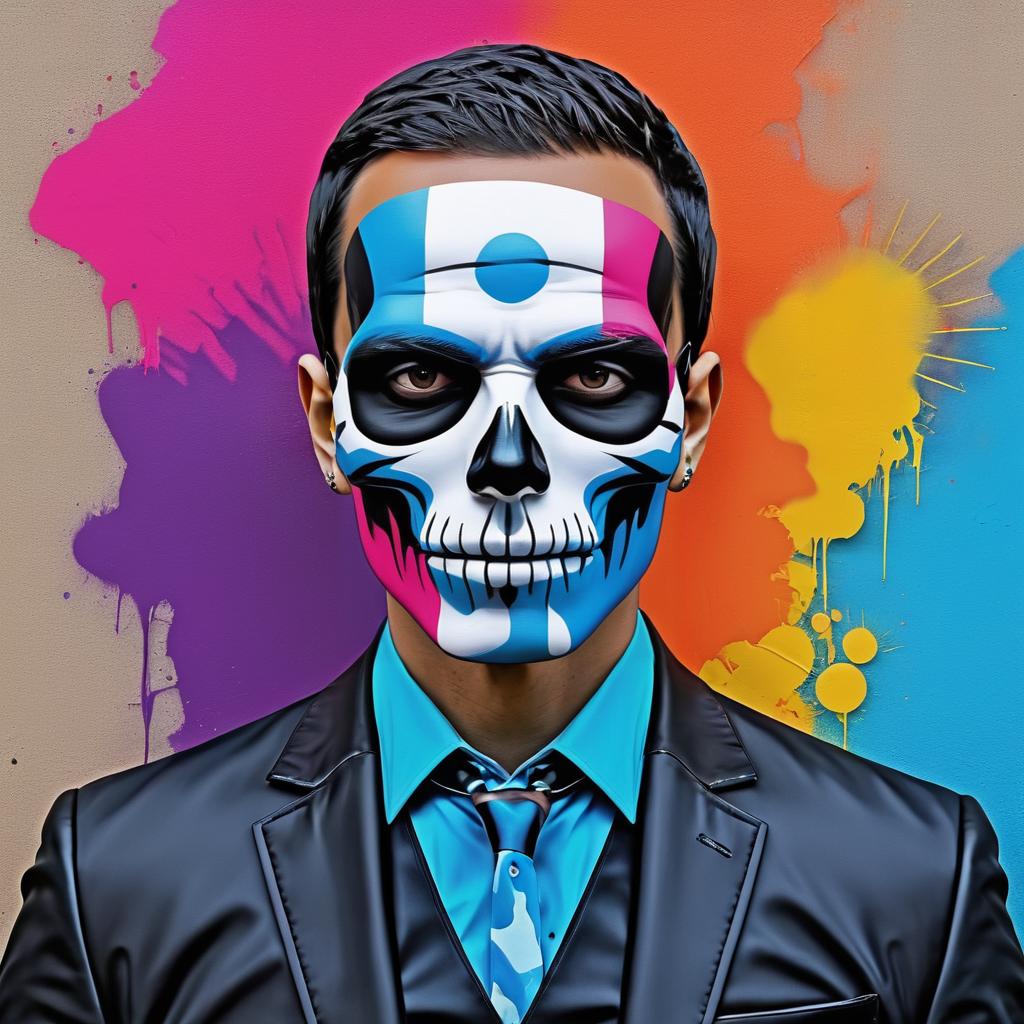 Vibrant Skull-Painted Man Portrait