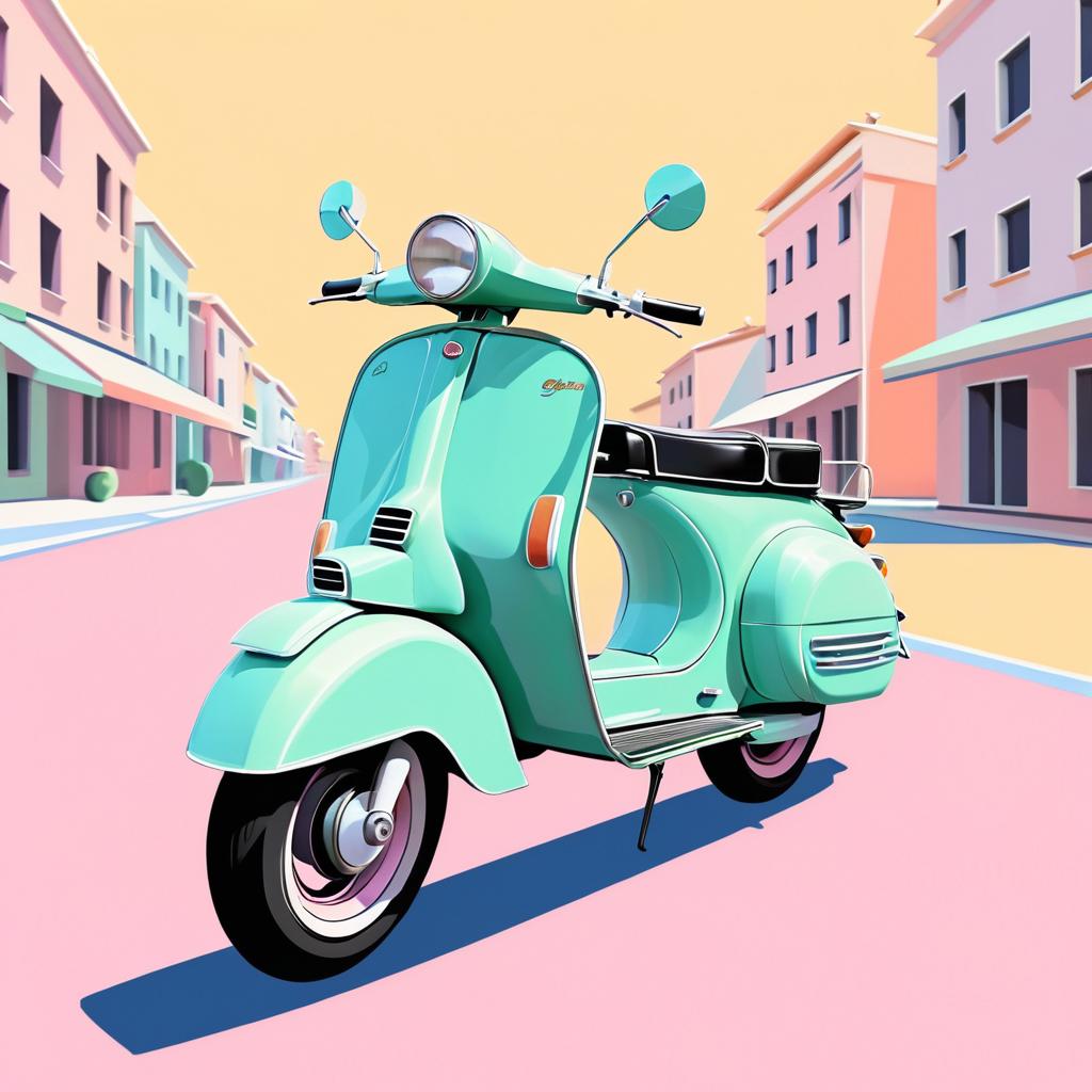 Retro Pastel Scooter Illustration Art