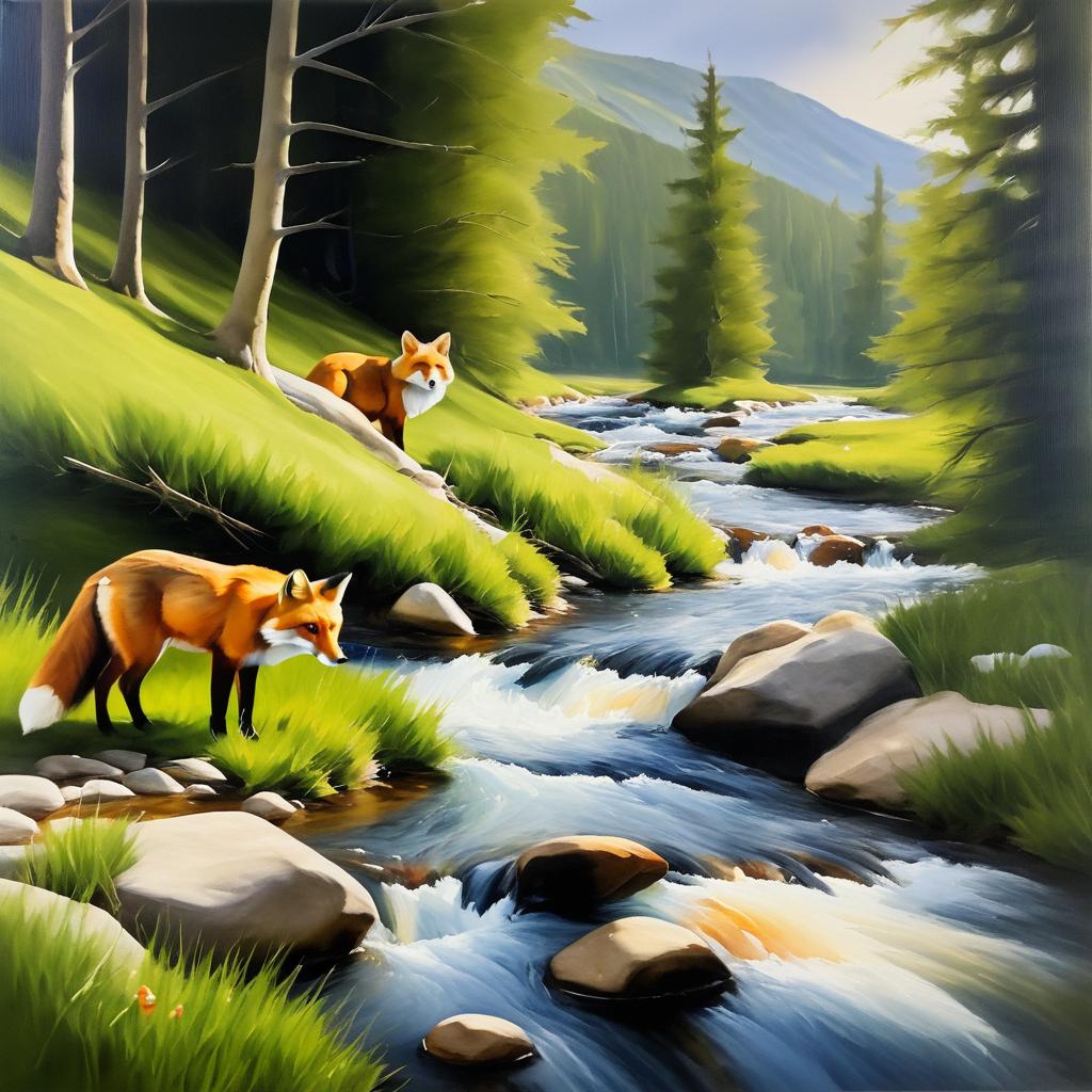 Dramatic Fox and Bear Stream Scene