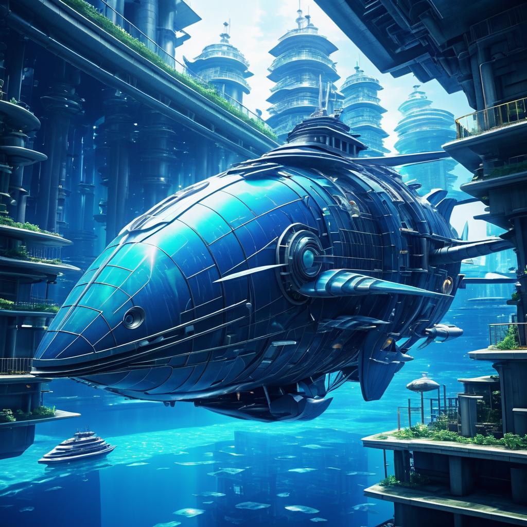 Mechanical Whale in a Sci-Fi Underwater City