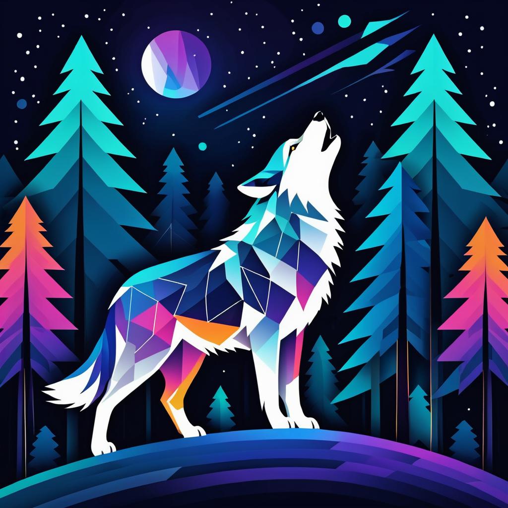 Geometric Wolf Howling in Cool Colors