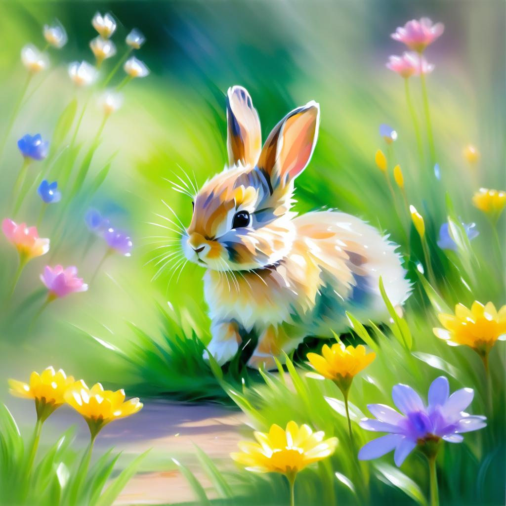 Impressionist Baby Rabbit in Blooming Garden