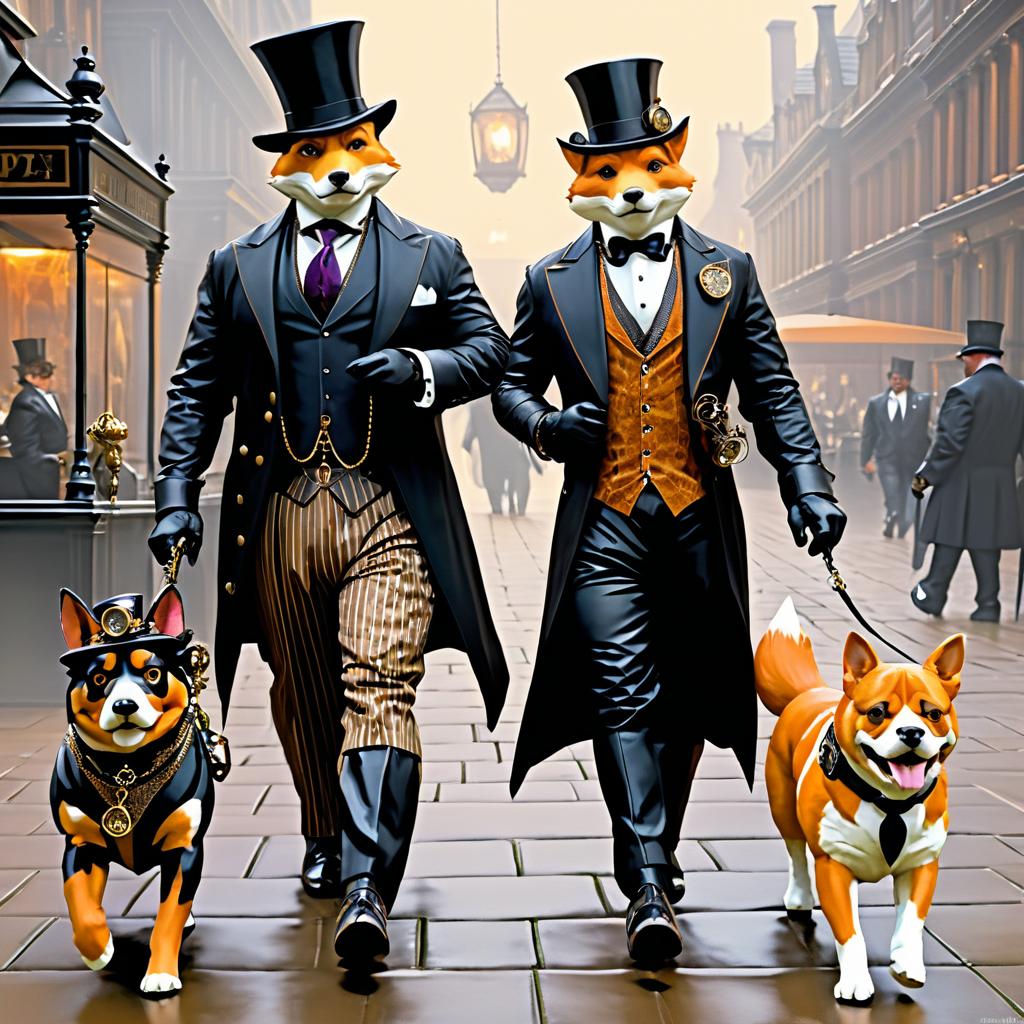 Steampunk Fox Walking Bulldogs Artwork