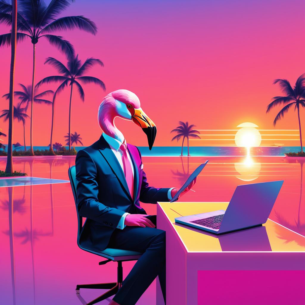 Elegant Flamingo in a Tropical Sunset