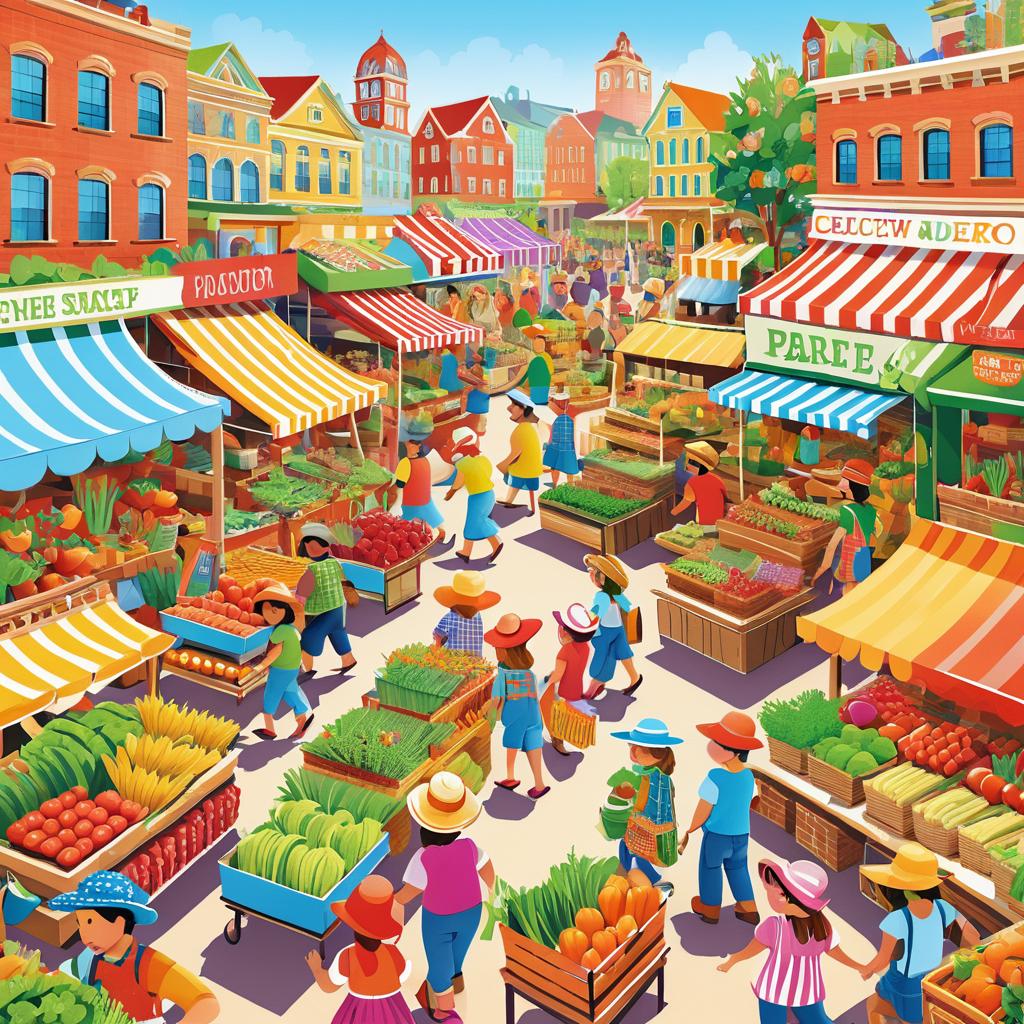 Whimsical Farmer's Market Adventure Illustration