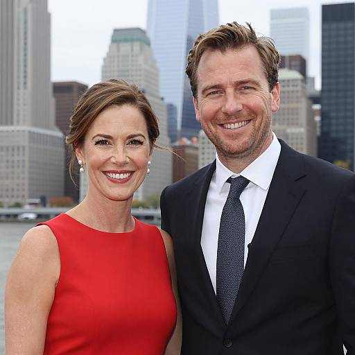 Elegant Couple Against City Skyline