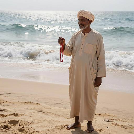 Smiling Man on a Serene Beach
