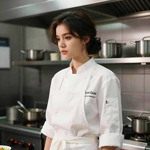 Young Female Chef with Side Part Hairstyle
