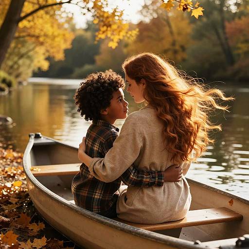 Autumn Embrace on a River Rowboat