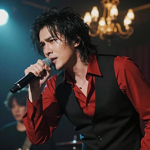 Intense Male Singer on Dramatic Stage