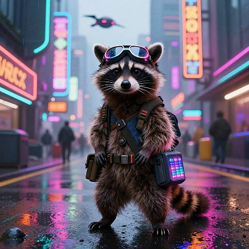 Cyberpunk Raccoon in Neon City