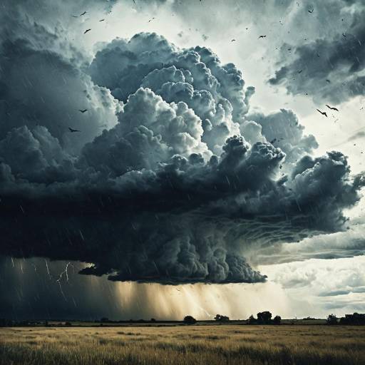 Storm Clouds and Rain Over Open Field