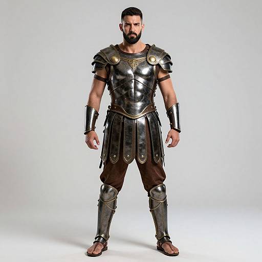 Muscular Man in Metallic Gladiator Armor