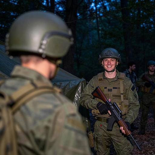 Nighttime Military Scene in Dense Forest