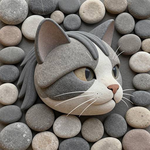 Stone Human-Feline Hybrid Face Illustration