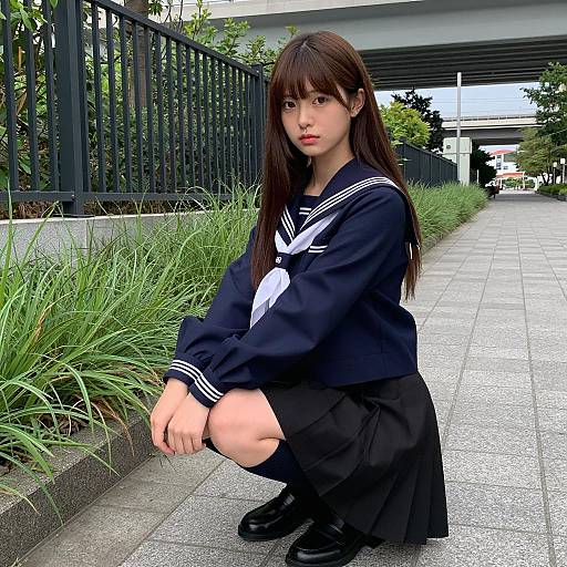 Serious Japanese Schoolgirl in Urban Setting