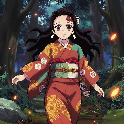 Demon Slayer Girl in Mystical Forest