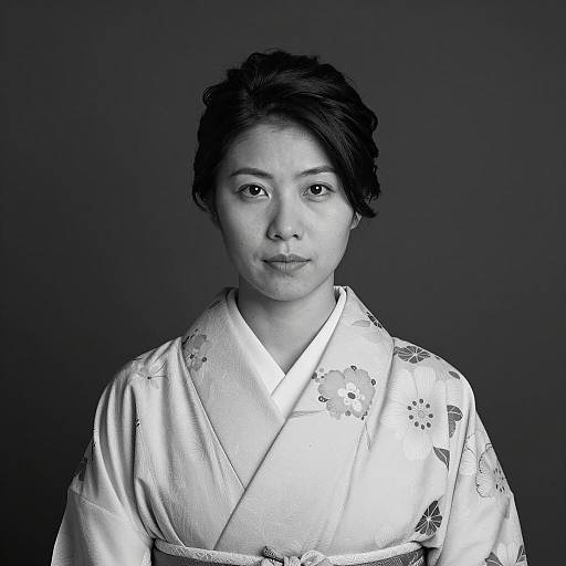 Asian woman in traditional kimono black and white