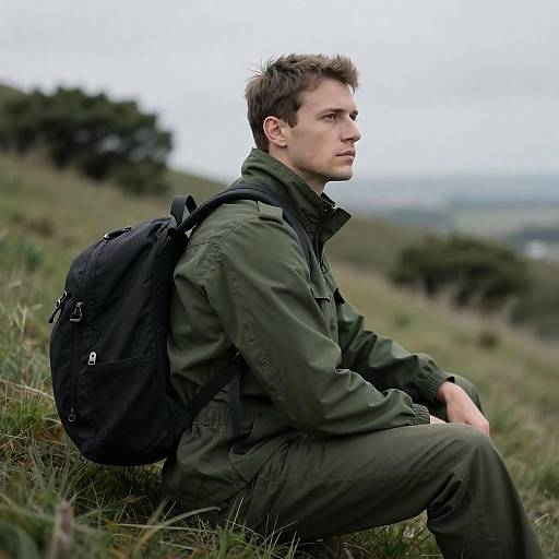 Serious Man on Grassy Hilltop