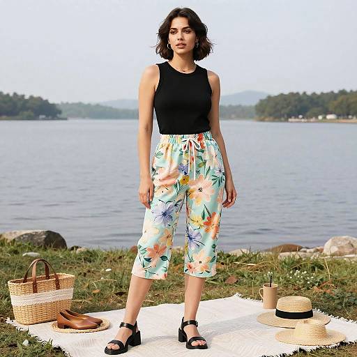 Casual Chic Woman at Lakeside Picnic