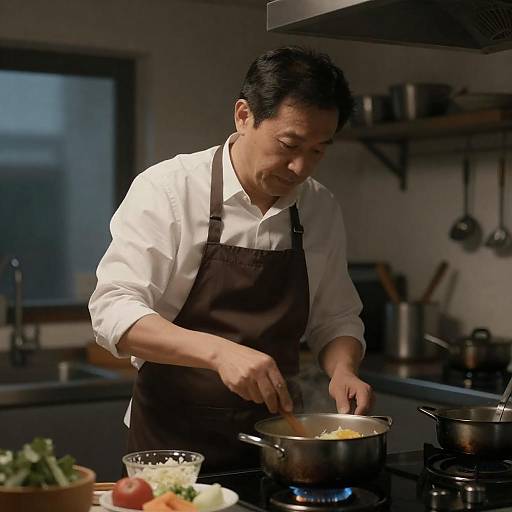 Cozy Cooking Scene in Dim Kitchen