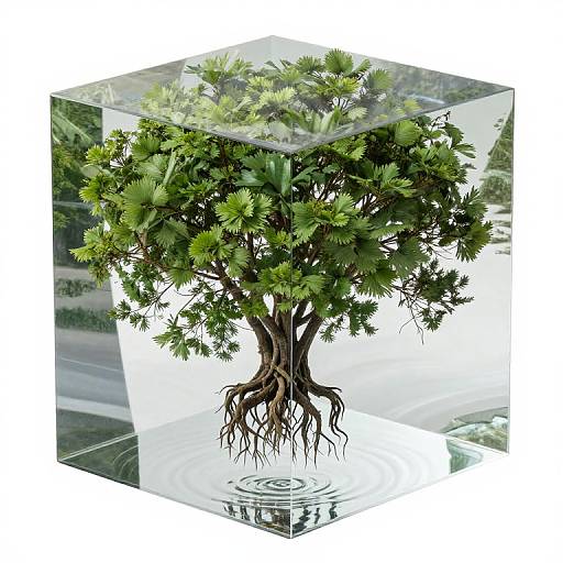 Floating Forest Inside Transparent Cube