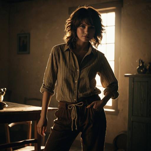 Woman in Larguirucho Cosplay Outfit with Dramatic Lighting