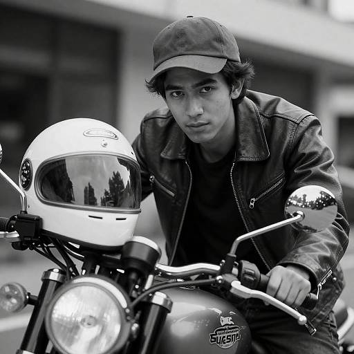 Young Man on Motorcycle in Leather Jacket