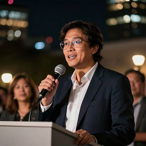 Political Leader Nighttime Town Hall Speech