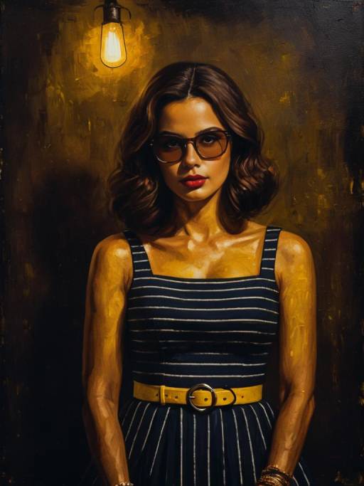 Woman in Nautical Striped Dress and Sunglasses