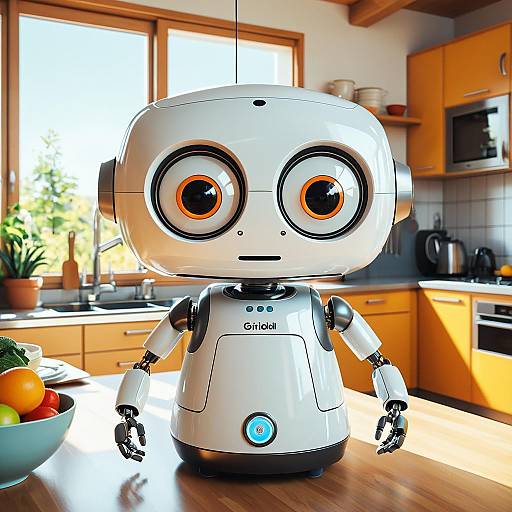 Friendly Kitchen Assistant Robot with Big Expressive Eyes