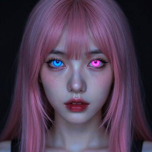 Surreal Woman with Glowing Heterochromatic Eyes