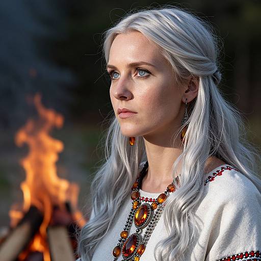 Enigmatic Slavic Woman with Amber Jewelry
