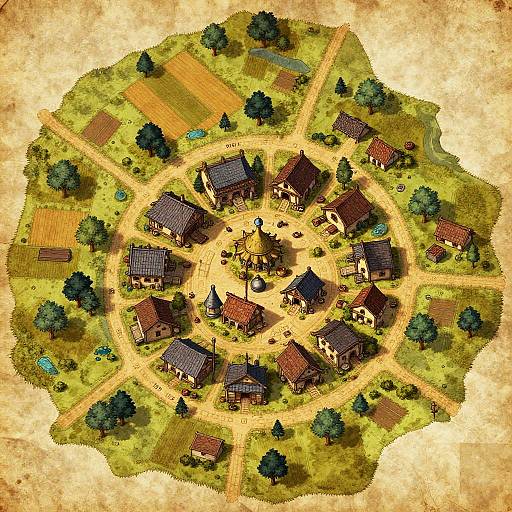 Rustic Medieval DnD Village Map Sketch