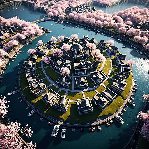 Floating Island City with Cherry Blossoms