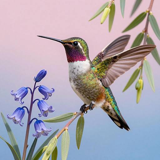 Vibrant Hummingbird on Willow Branch