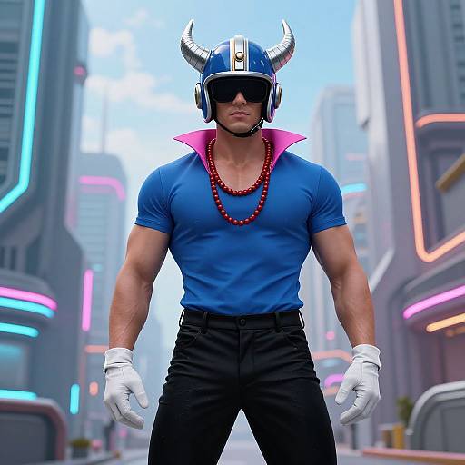 Futuristic Man in Mythical Helmet