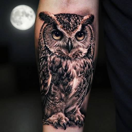Realistic Owl Tattoo with Moonlight